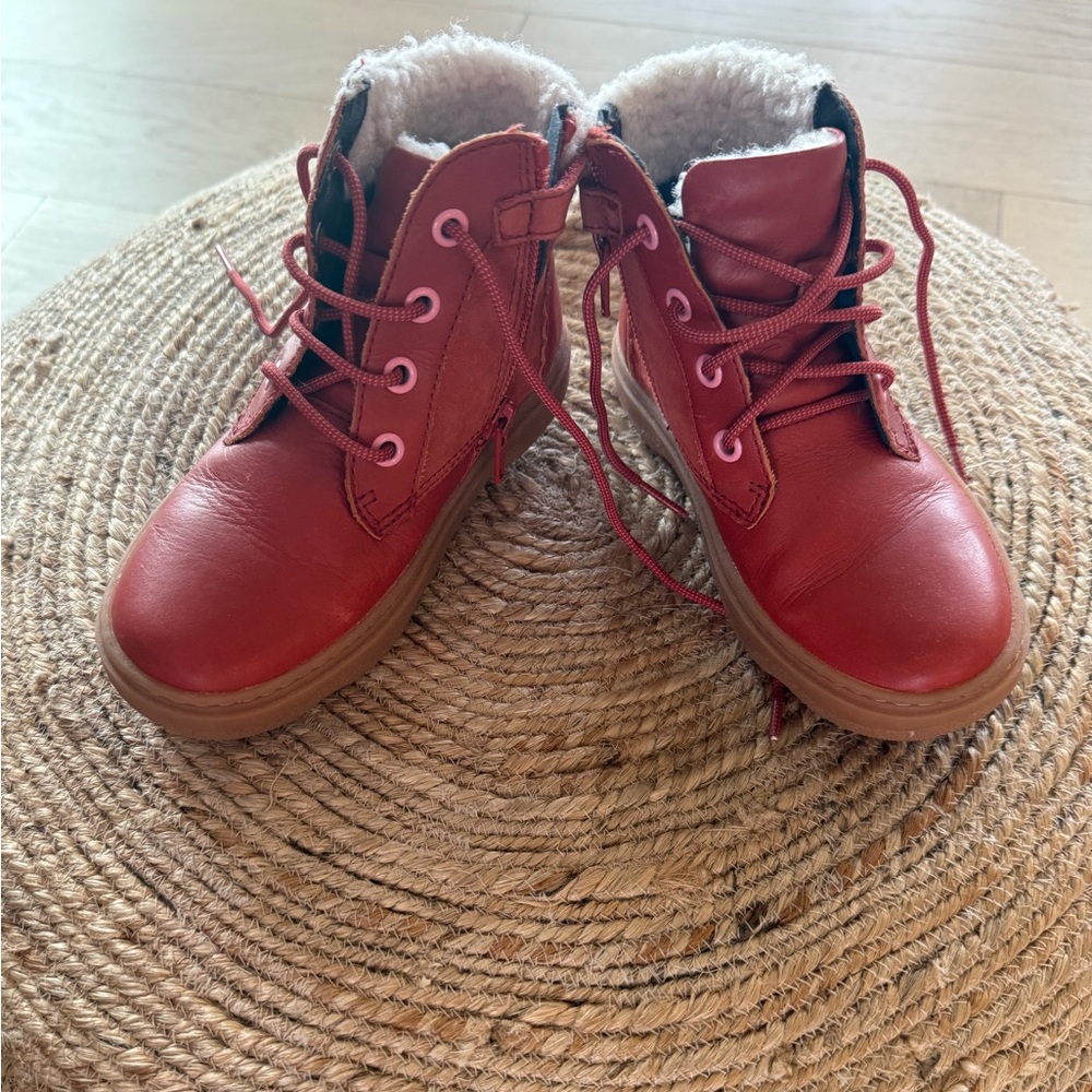 Camper Red/Brown Kids Boots with Pink Accents